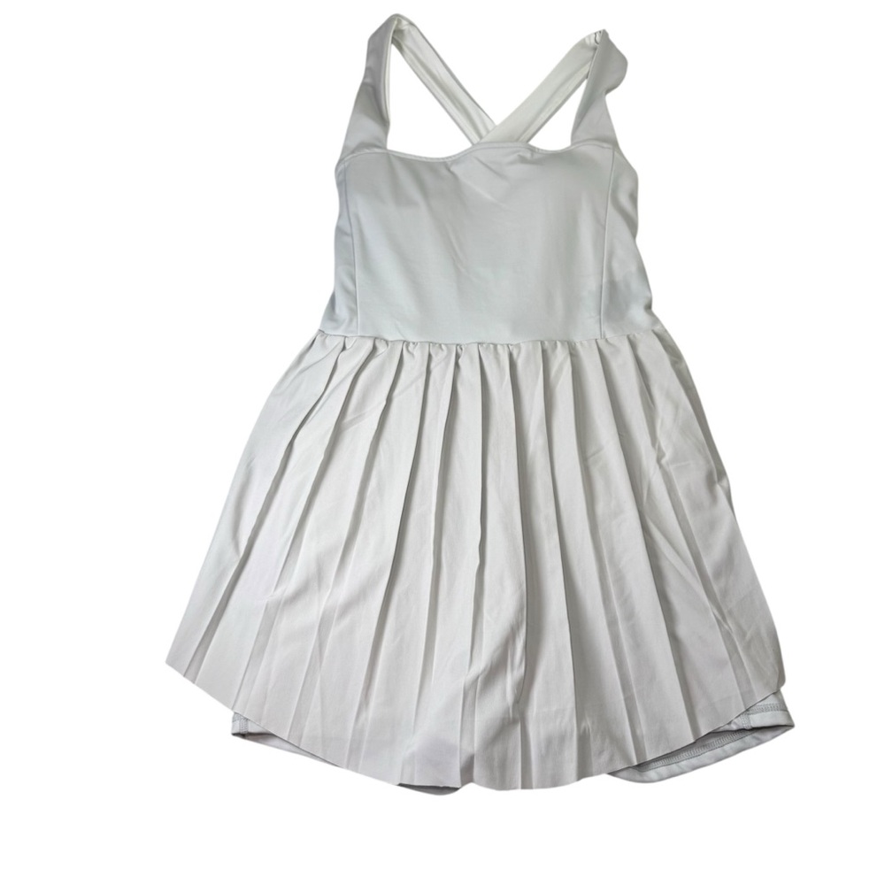 NWT Varley Carina Pleated Tennis Dress Size S Light Grey Cross Back Skort
